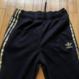 Adidas Kids Black Gold 3 Stripe Track Pants Joggers Size 13-14Y L 50 Shell